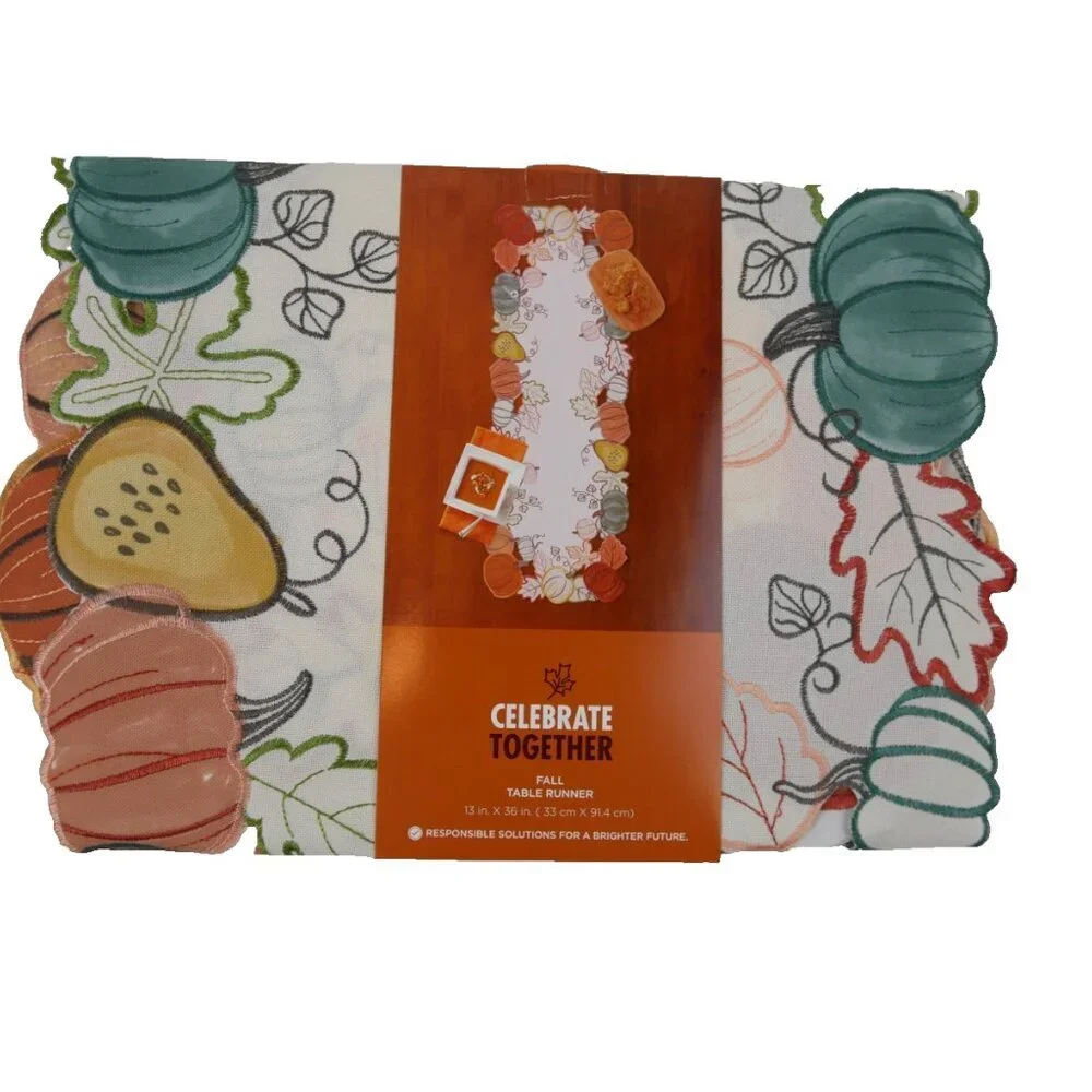 Fall Pumpkin Table Runner 13x36 Autumn Harvest Thanksgiving Decor